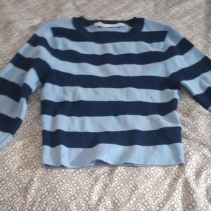 Zara Navy and Light Blue Striped Top